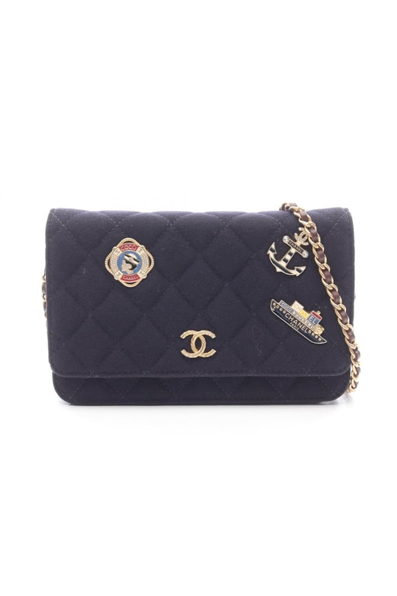 Pre-Owned Chanel Matelass Marine Charm Shoulder Bag/Handbag, Wool Leather, Women's, Navy/Brown