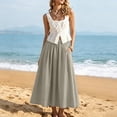 thumbnail image 5 of Summer Skirt for Women with Pockets Boho Style High Waisted Midi Skirt Flowy A-Line Skirt, 5 of 5