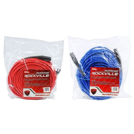 2 Rockville 100' Female to Male REAN XLR Mic Cable 100% Copper (Red and Blue)