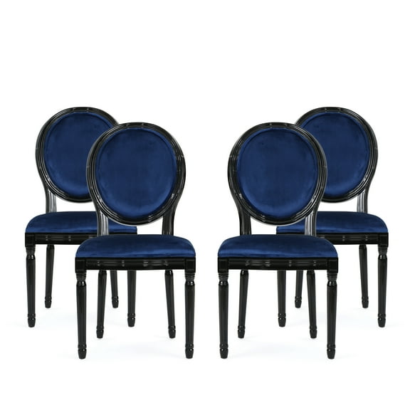 Noble House Max Indoor Contemporary Velvet Dining Chairs, Set of 4, Navy Blue