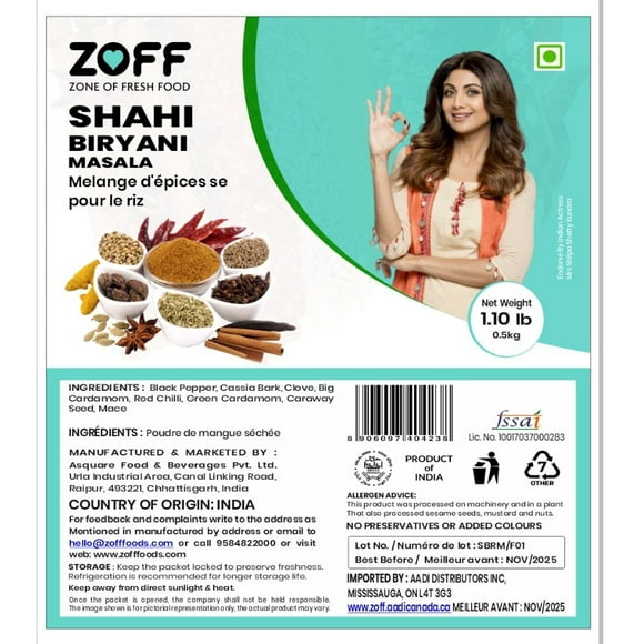 ZOFFShahi Biryani Masala (500g | 1.10 lb.) | All Natural | No Colors | Indian Origin | Royal Biryani Spice Mix