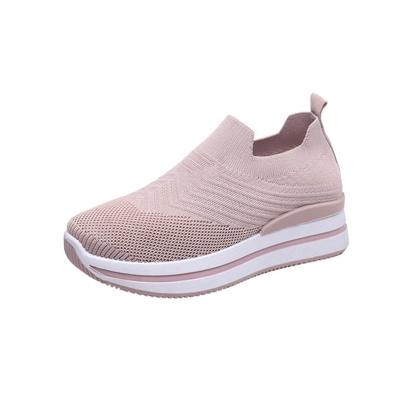 hopeusnice Clearance Women's Knitted Slip On Sneakers Breathable Comfortable Platform Shoes Lightweight Sock Sneakers for Walking Running Daily Wear Pink 37