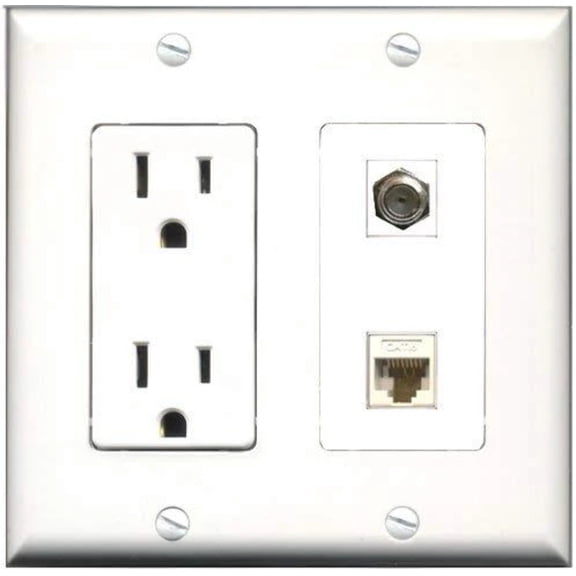 Ultra Spec Cables 15 Amp Power Outlet 1 Port Coax 1 Port Cat6 Wall Plate