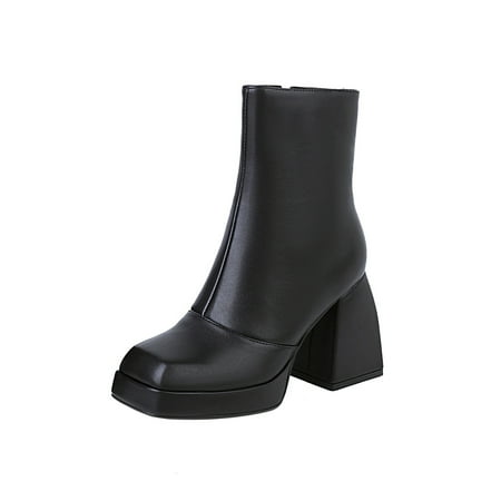 

jsaierl Solid Color Thick High-heeled Women s Boots Ankle Boots