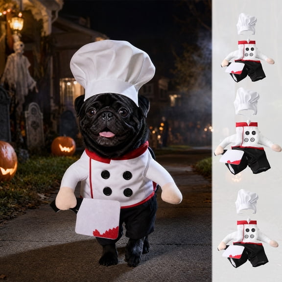 FastXmas Dog Chef Costume - Halloween Scary Dog Costume with Knife and Hat, Pet Murderer Costumes Killer Outfit with Arms, Funny Costume for Fitting Small Medium Dogs & Cats, L