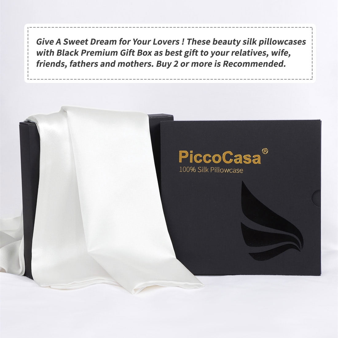 PiccoCasa Silk Pillowcases for Hair and Skin with Zipper Closure Standard Undyed White