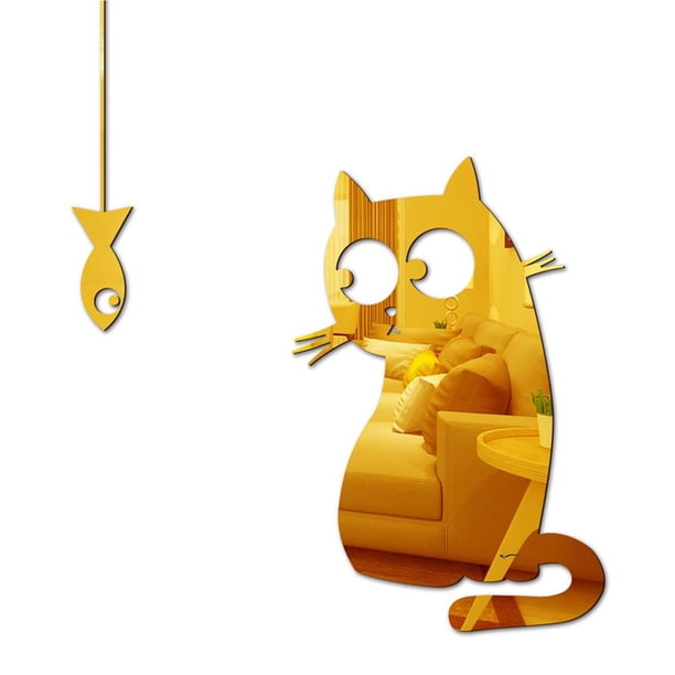 Pegatinas De Pared Gato Peces Espejo Pegatinas Espejo Acrílico Pegatinas De Pared Arte De La Pared Dormitorio Sala De Estar Decoración Del Hogar Eigraketly HA023023-00
