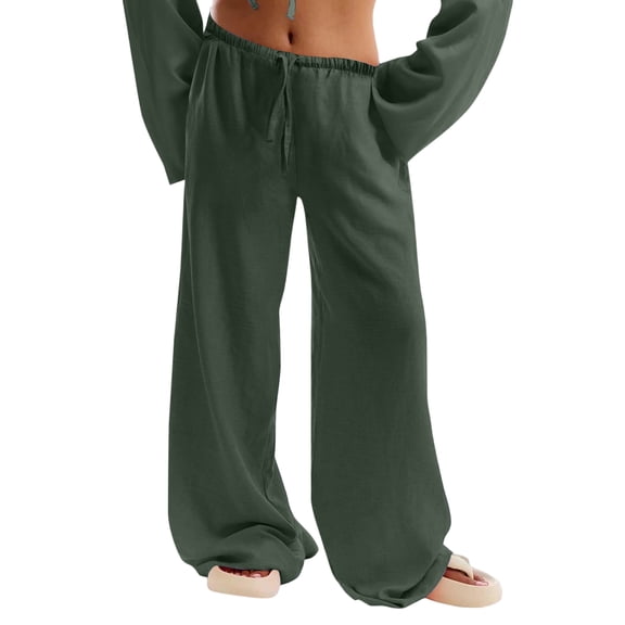KDDYLITQ Women's Pants Low Rise Drawstring Trousers Wide Leg Elastic Waist Beach Joggers Casual 2025 Sweatpants Dark Green XL