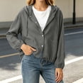 thumbnail image 5 of Edvintorg Womens Jacket Cotton and Linen Long Sleeve Casual Coat Lightweight Hooded Button Down Outerwear with Pocket Clothes for Women Gray XXL, 5 of 9
