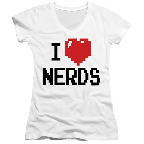 I Heart Nerds - Junior White Sheer Cap Sleeve Tee/Sm - Juniors Cap Sleeve V-Neck Shirt - XX-Large
