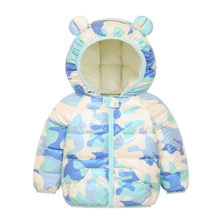 

ZHUASHUM Jacket For Toddler Baby Boys Girls Winter Windproof Warm Cartoon Print Bear Ears Hooded Padded Outwear Coat For Kid
