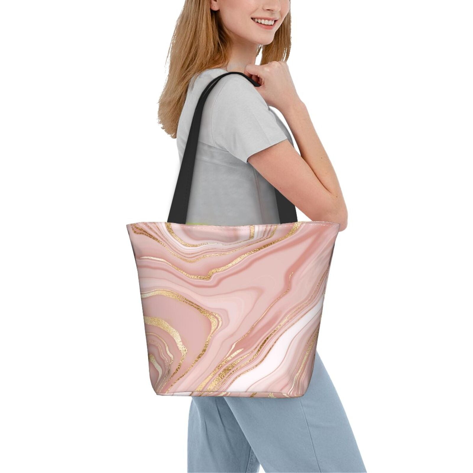 Ratiio Rose Gold Glitter Splatter Print Shoulder Bag for Women, Polyester Crossbody Purse Lightweight Handbag for Daily Travel and Casual Use