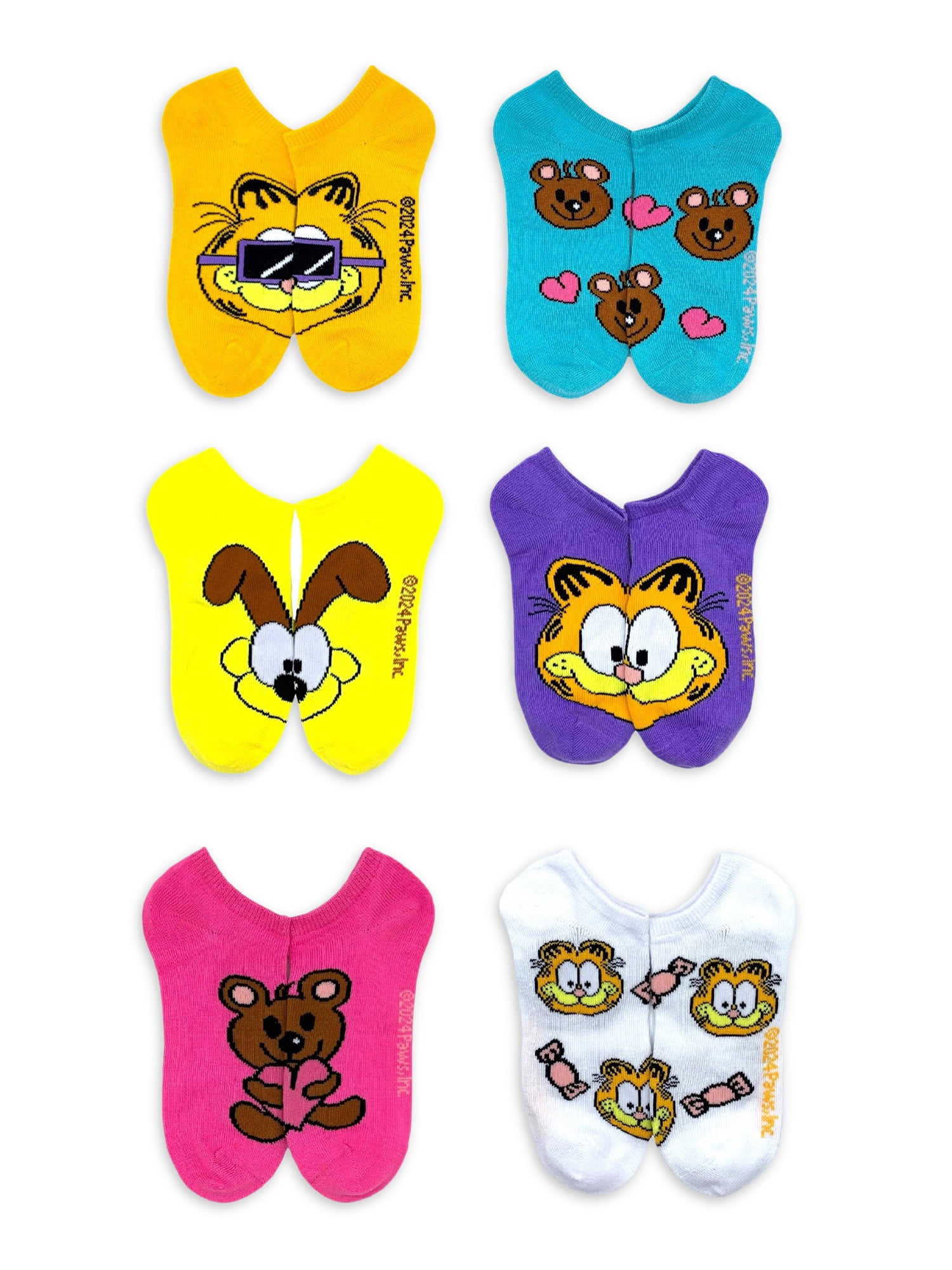 Garfield, Girls No-Show Socks, 6-Pack, Sizes S-L