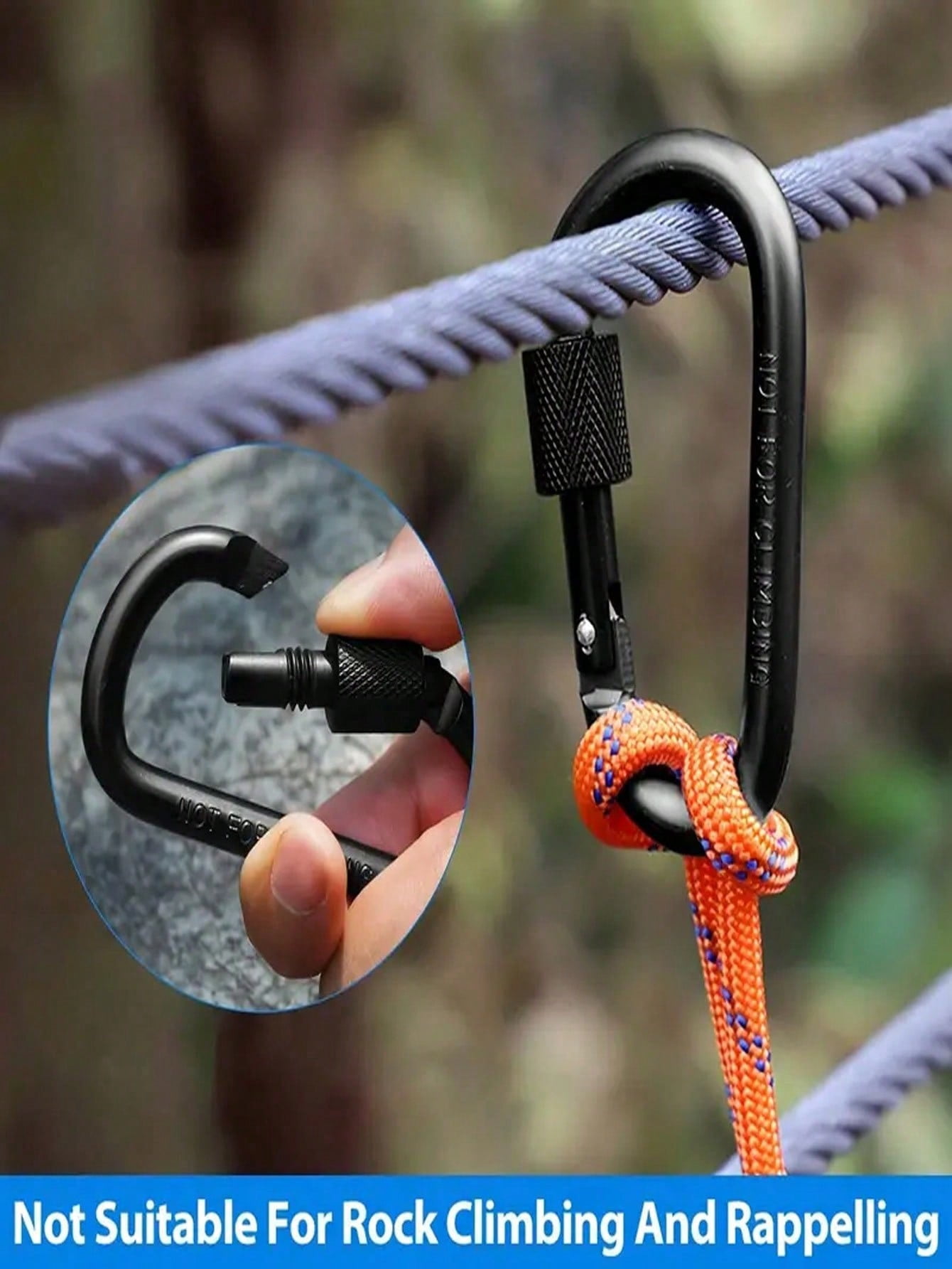 Locking Carabiner Clips, 6 Pack Heavy Duty D-Ring Carabiners with Screw Gate, Black Aluminum Alloy for Camping, Hiking, Backpack, Dog Leash