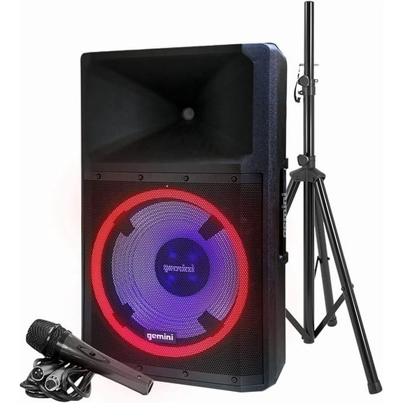 Gemini Sound GSP-L2200PK 2200W Bluetooth PA Speaker System, 15" Woofer, TWS, LED Party Lights, Mic Stand, DJ/Events Ready