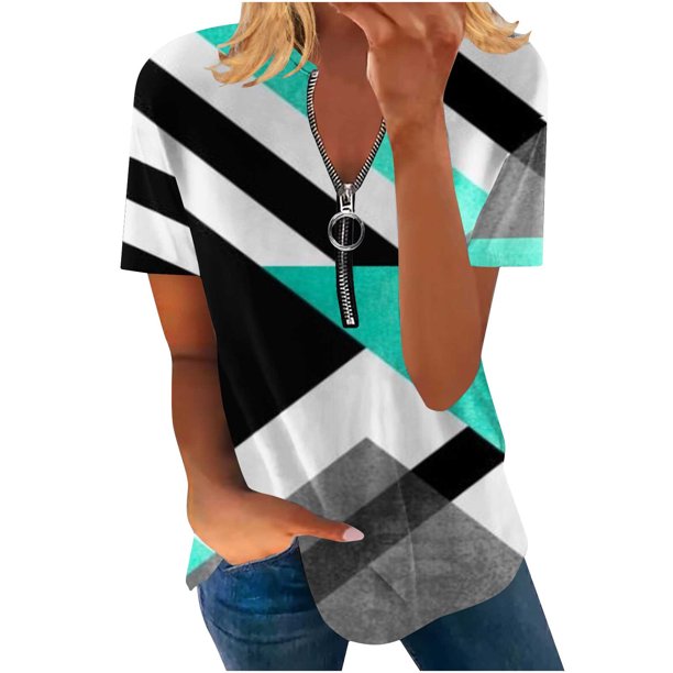 Blusa de manga corta con cuello en V, informal, cómoda y elegante para mujer OAVQHLG3B Store lin121212