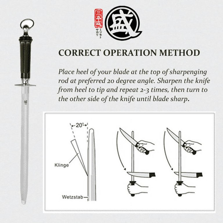 MITSUMOTO SAKARI 12 inch Japanese Knife Sharpening Honing Rod, Professional  Kitchen Knife Sharpener, Japanese High Carbon Flat Honing Steel (Acid wood