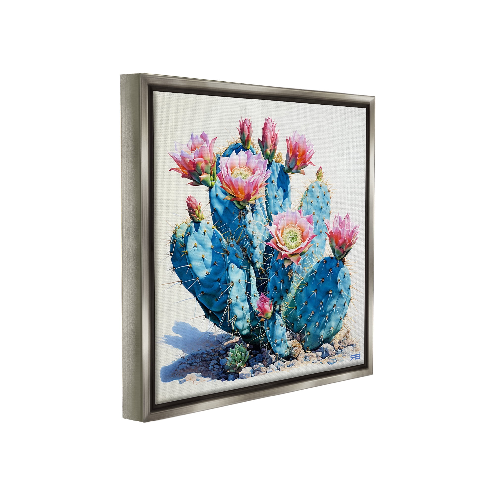 Stupell Industries Prickly Cactus Blossoms Botanical & Floral Painting Gray Floater Framed Canvas Art Print Wall Art, 25 x 25