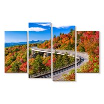Elephant Stock Linn Cove Viaduct Road Wall Art - Horizontal Multi Panel Canvas - Living Room Wall Decor - Transportation Multi Panel - Blue And Green Decor - 68" x 42"