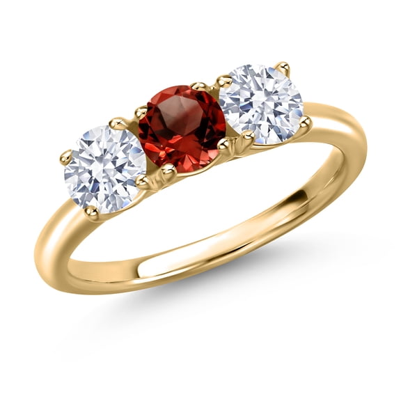 Gem Stone King 10K Yellow Gold Red Garnet and White Zirconia Engagement Ring for Women | 2.05 Cttw | Round 5MM | Gemstone January Birthstone | Size 7