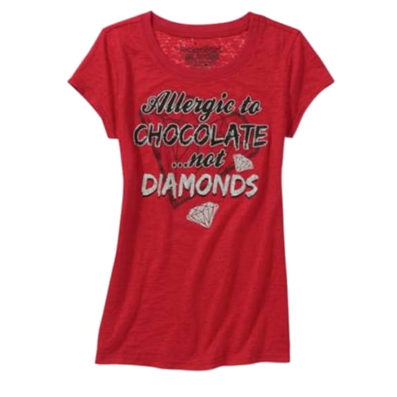 Rocker Girl Womens Red Allergic to Chocolate Not Diamonds T-Shirt Valentines XL