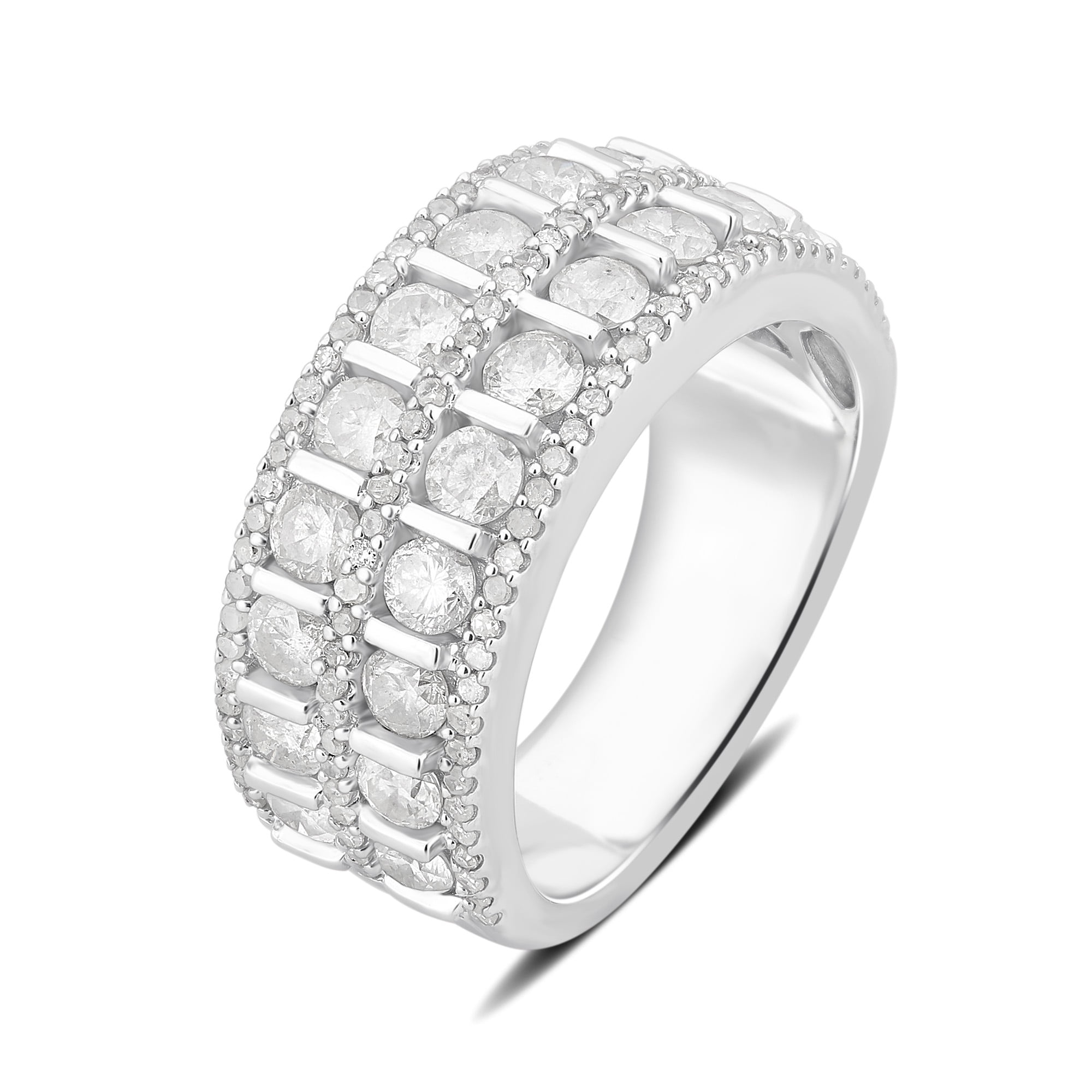 Arista 2.00 Carat T.W Diamond Three Row Anniversary Ring in Sterling Silver(I-J, 2-I3)