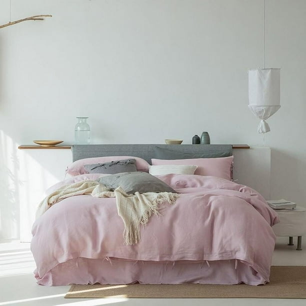 Juego de cama rosa vintage 100% lino