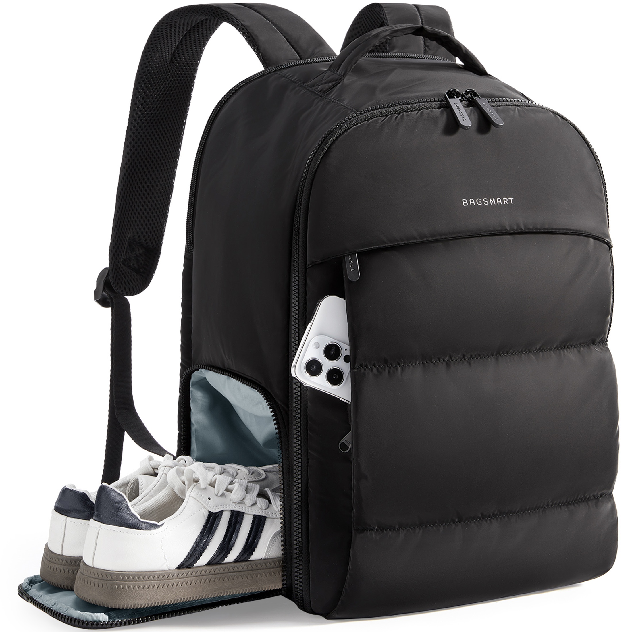 BAGSMART 30L Travel Backpack for Women, Carry on Backpack for Airplanes, Gym Backpack with Shoe Compartment, Lightweight Travel Bag Fits 15.6 Inch, Water-Resistant, Black