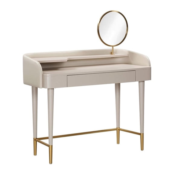 Pemberly Row Transitional Vegan Leather & Wood Vanity Desk in Taupe