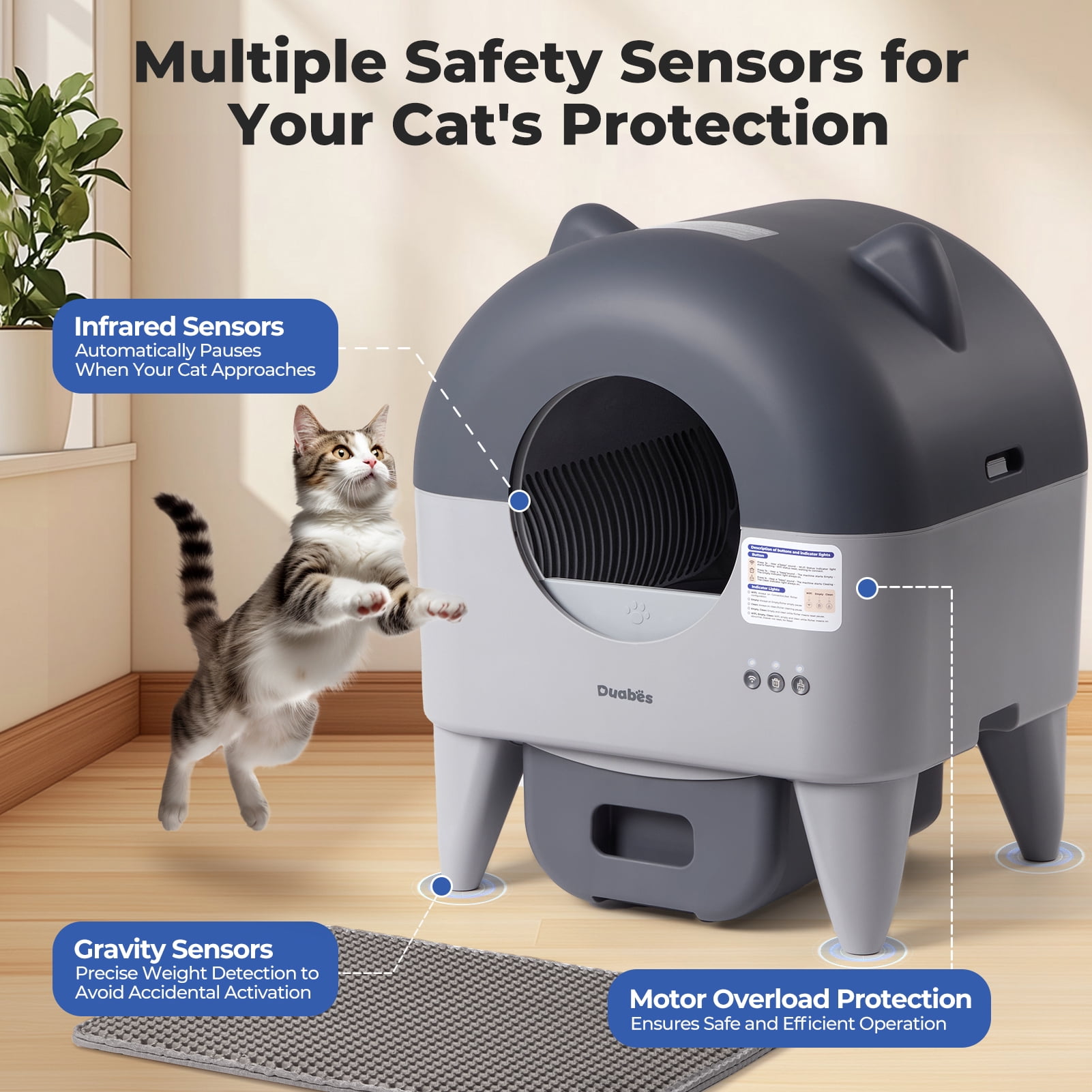 Self-Cleaning Cat Litter Box, Extra Large for Multiple Cats, App-Controlled with Smart Sensors, Odor-Free