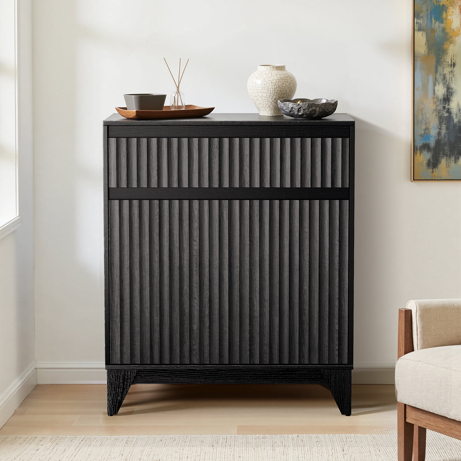 UPGO 38" Tall 2 - Door Accent Cabinet With Adjustable Shelf, Waveform Fluted Panel