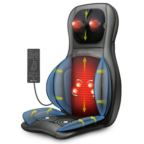 Comfier Shiatsu Neck Back Massager, 2D/3D Kneading Massage Chair Pad, Heating Compression Seat Cushion Massagers, Father's Day gifts - Black