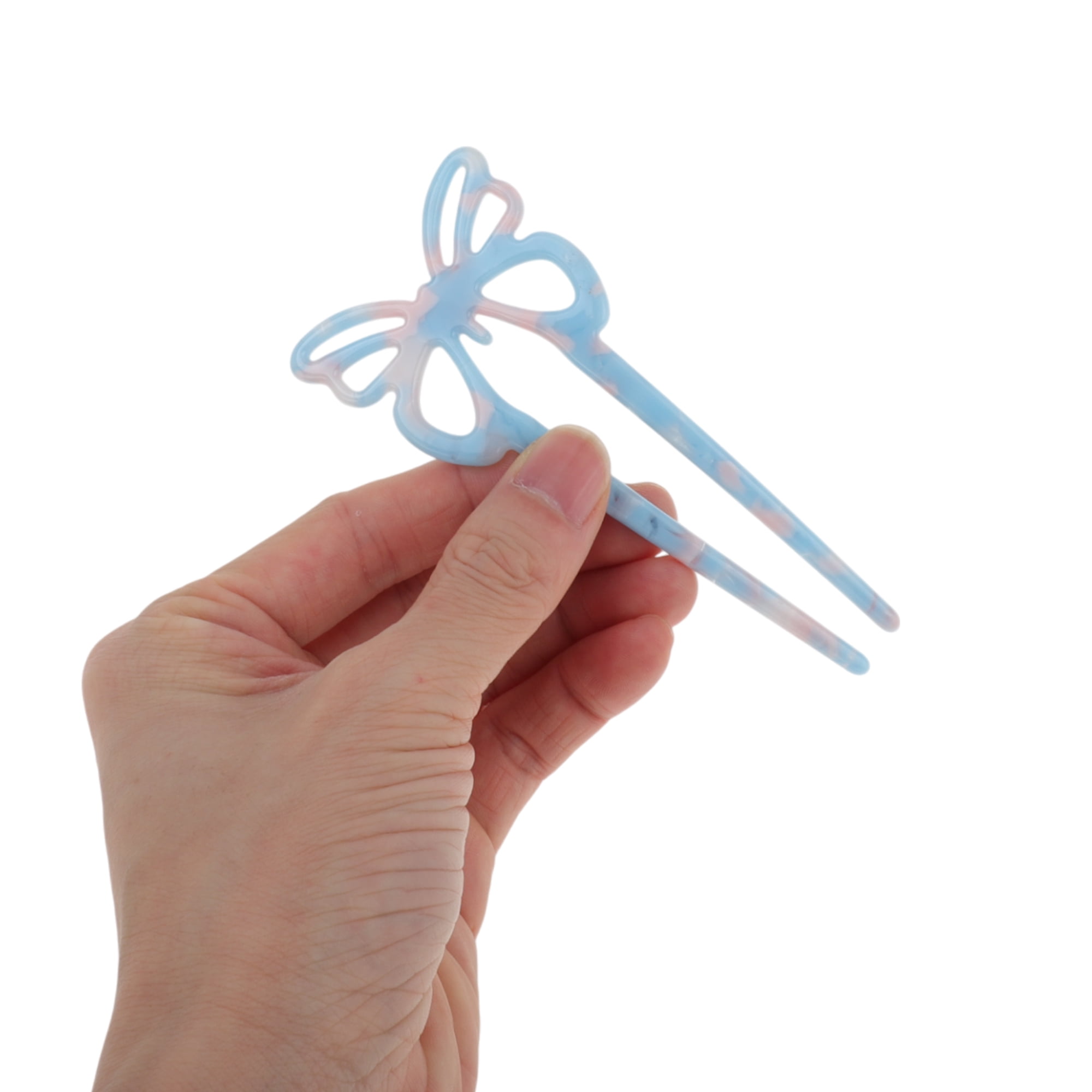 Unique Bargains Butterfly Hair Stick Fork Pins for Women 1 Pc Light Blue, Pink