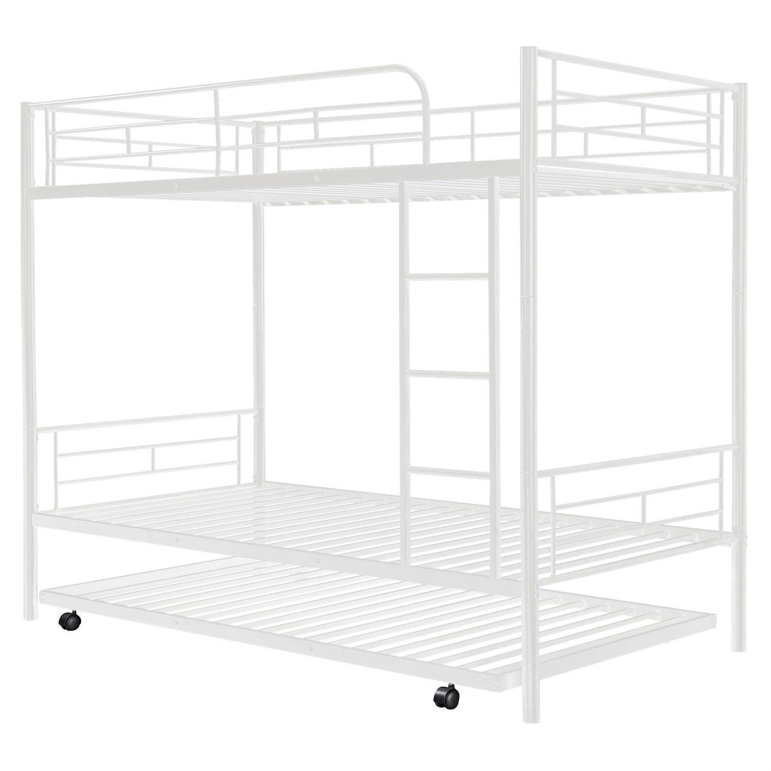 Kadyn Metal Bunk Bed, Twin-Over-Twin Bed with Trundle, Can be Divided into two beds, Modern Bunk Bed Frame for Juniors, White