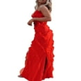 thumbnail image 4 of CHOK Womens Ruffle Maxi Bodycon Dresses Y2k Fairy Spaghetti Strap Layered Long Dress Slit Club Party, 4 of 8