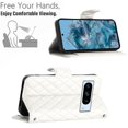 thumbnail image 6 of SaniMore Case for Google Pixel 8 Pro, PU Leather 3D Lattice Stylish for Girls Crossbody Lanyard Flip Kickstand Card Slots Cash Pocket Magnetic Clasp Full Body Protective Shockproof Wallet Shell, White, 6 of 9