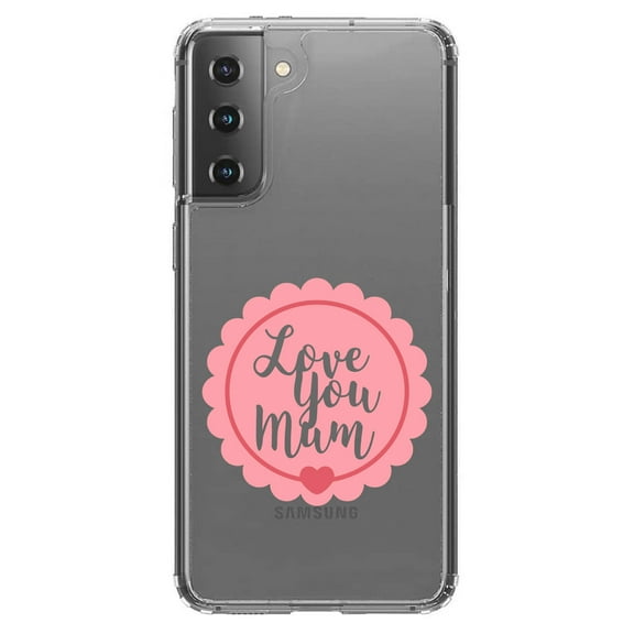 DistinctInk Clear Hybrid Case for Samsung Galaxy S21 (6.2" Screen) - Pink Ribbon - Tempered Glass Back