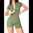 thumbnail image 2 of Mono de Mujer con Mangas Acanaladas, Frontal con Cremallera, Elástico, Control de Abdomen, para Yoga y Entrenamiento. Verde M, 2 of 8