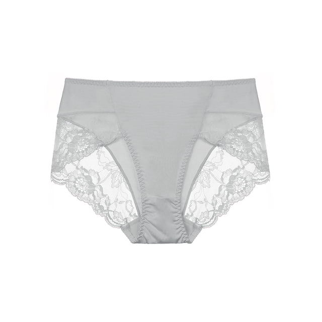 Bragas sin costuras de encaje de media altura para mujer, color gris, talla L