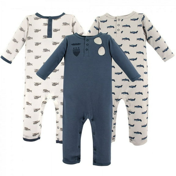 Hudson Baby Infant Boy Cotton Coveralls 3pk, Wingman, 18-24 Months