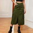 thumbnail image 6 of Women'S Long Jean Skirts with Slit Elastic Waist Cargo Denim Maxi Skirt Green XXL, 6 of 8