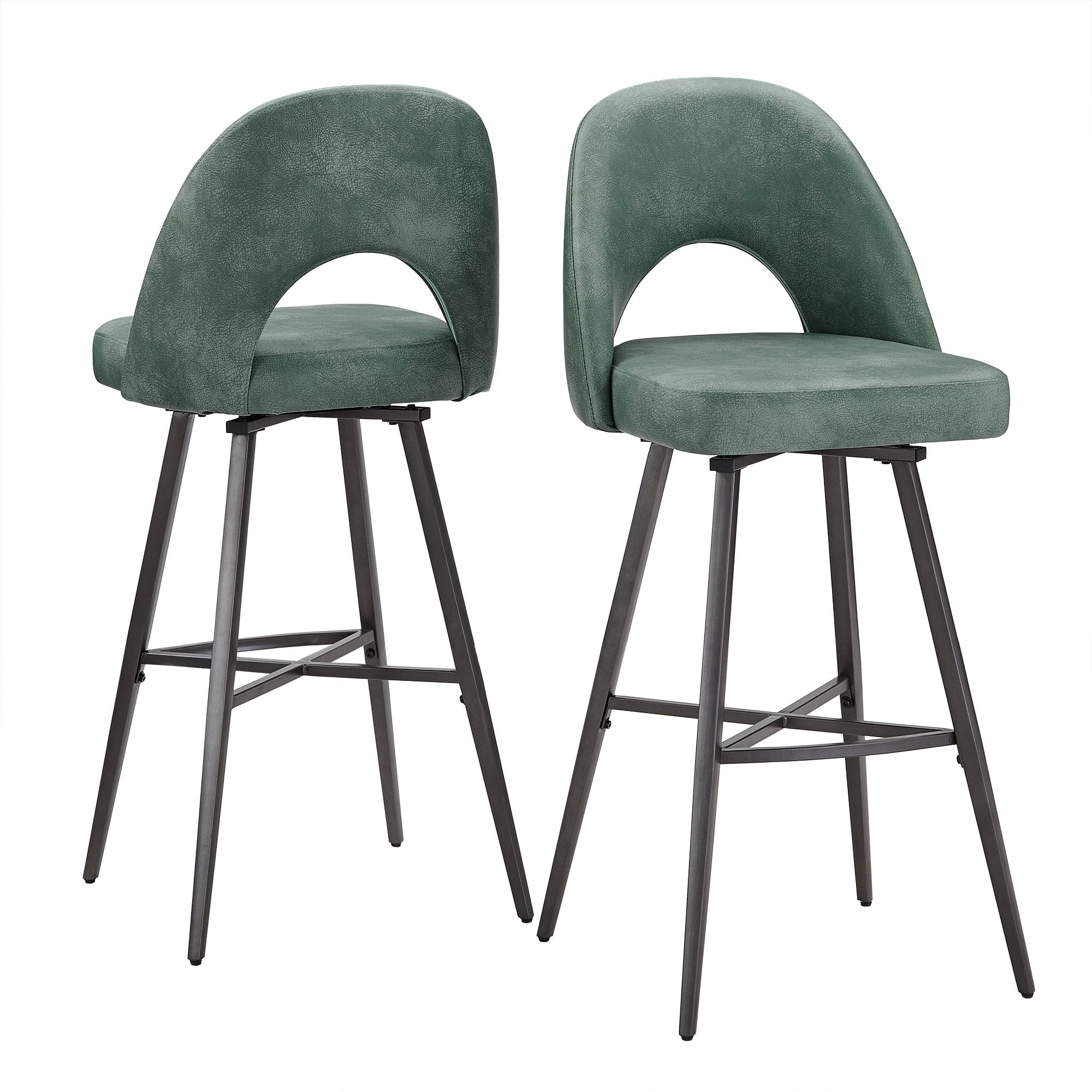 Weston Home Krista 29" Metal Swivel Mid-Back Bar Stools, Set of 2, Teal