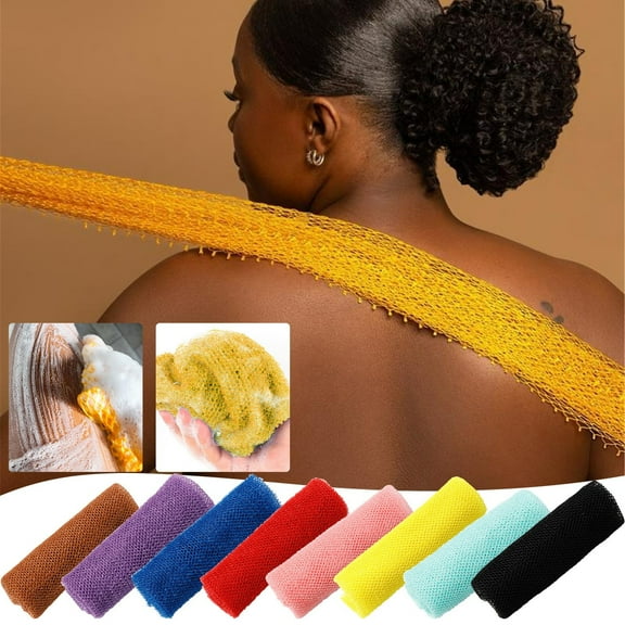 Exfoliating African Net Sponge, Exfoliating Washcloth, Net Bath Sponge Scrubbing Long Net Body Scrubber for Adult and Kid