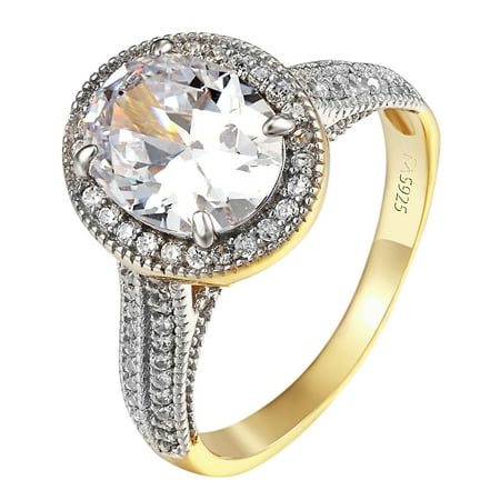 14k Gold Finish Wedding Ring Sterling 925 Silver Lab Diamonds Engagement Bridal Women