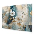 thumbnail image 2 of Designart "Marble Floral Design Golden Blue I" Floral Metal Art Living Room, 2 of 4