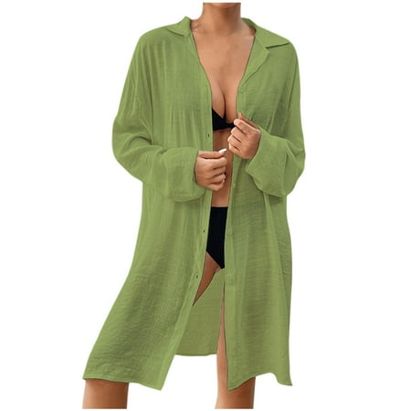 Taqqpue Womens Loose Fit Beach Cover-Up Sun Protection Kimono Bikini Swimwear Wrap Lightweight Long Sleeve Open Front Cover-Up for Poolside Beach Vacation