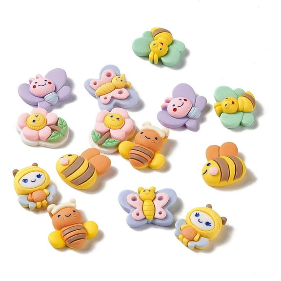 100Pcs Assorted Flower Bee Flatback Resin Charms Colorful Slime Resin Charms Embellishment Charm for DIY Scrapbooking Phone Case Decor Jewelry Making (Bee)