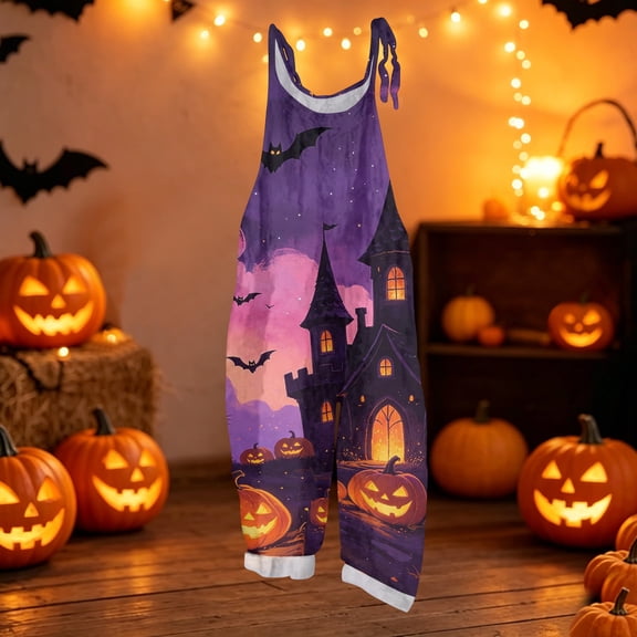 Halloween Womens Jumpsuits Plus Size Boho Beach Womens Romper Sleeveless Halloween Pumpkin Jumpsuits Rompers Loose Fit Spaghetti Strap Womens Overalls Ginger 2XL
