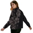 thumbnail image 3 of COEQINE Women's Bomber Jacket Full Zip Loose Fit Blazer Jackets Long Sleeve Cropped Motorcycle Coat Streetwear with Pockets, 2025 Fall Winter Outfits, Medium, Tropical Hibiscus Floral, 3 of 7