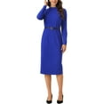 thumbnail image 1 of Vestido de trabajo Inspire Chic para mujer, vestido ajustado de cuello alto, vestido de carrera en azul real, 1 of 1